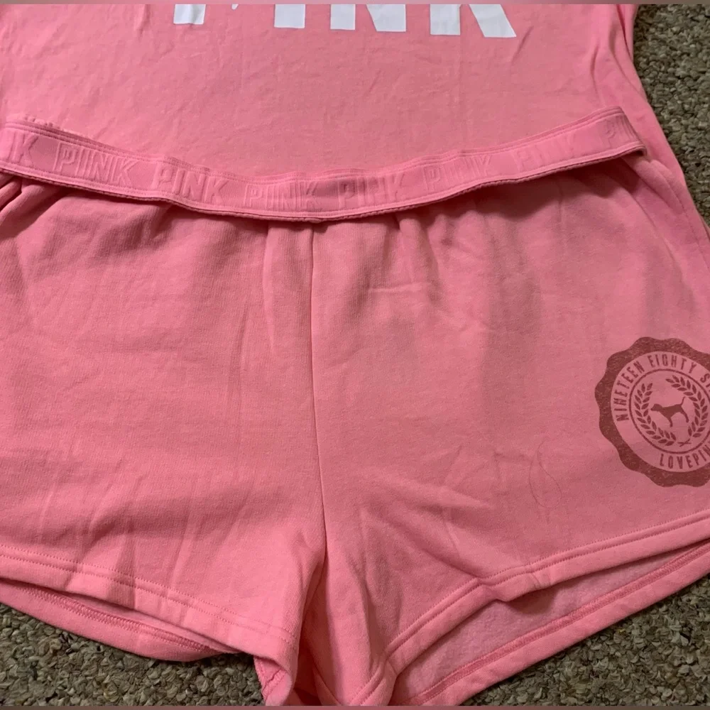 Victoria’s Secret Pink 2 Piece Set Dreamy Pink Racerback Tank & 3” Cotton Shorts - Picture 4 of 11